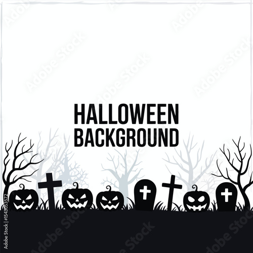 Black Silhouette Halloween Background Jackolanterns Gravestones Trees vector