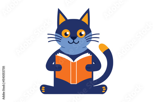 cat reading a book vector illustration on white background