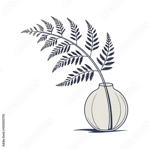 Fern branch in a simple glass vase isolated on a white background