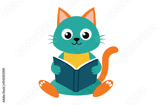 cat reading a book vector illustration on white background
