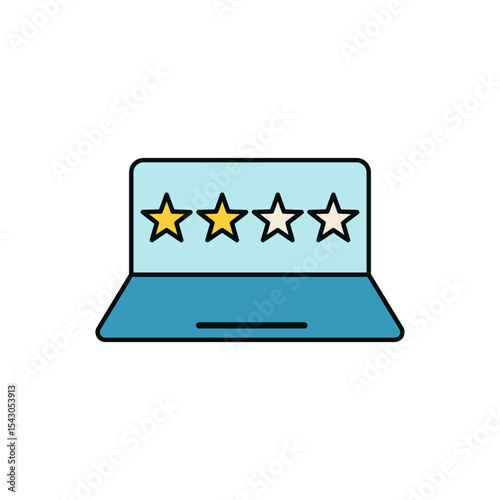 Digital feedback display showing average rating with two stars on modern laptop illustration