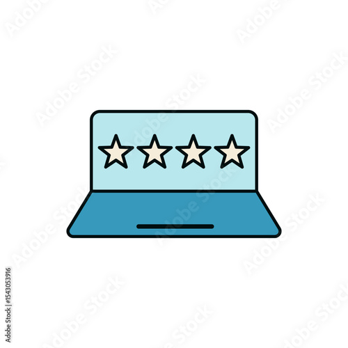 Laptop illustration displaying blank feedback stars in modern flat vector for user review concept