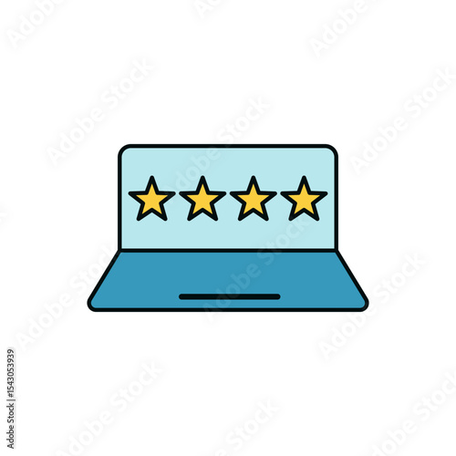 High quality review concept showing full star rating on digital computer display illustration