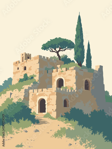 Lebanon - Baalbek Ruins, Jeita Grotto, Cedars of God in ruin sandstone, grotto grey, cedar green, and sky white