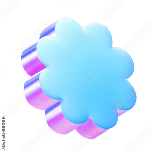 Cloud computing icon. Holographic geometric shape. 3d realistic geometry object. Colorful geometry element