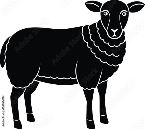 Silhouette of a sheep in black and white, graphic animal illustration