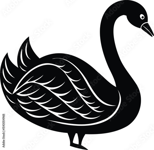 Stylized Silhouette of a Majestic Black Swan with Decorative Feather Details