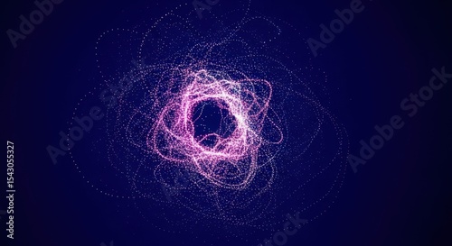 Abstract Cosmic Ring of Pink and White Light Particles on Dark Blue Background