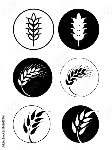 Wheat and Grain Icons. Black and White Agriculture Symbol Set