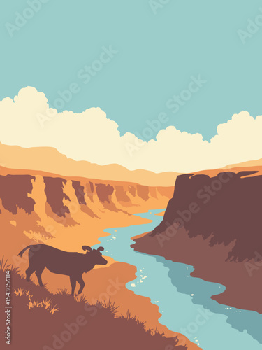 Namibia - Etosha National Park, Sossusvlei dunes, Fish River Canyon in park gold, dune orange, canyon brown, and sky blue