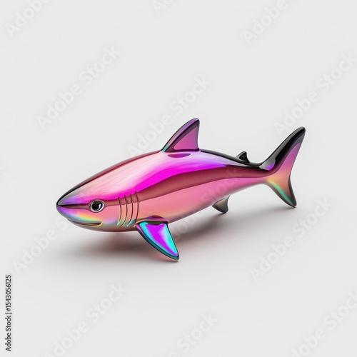 Iridescent Pink and Purple Shark Figurine on White Background