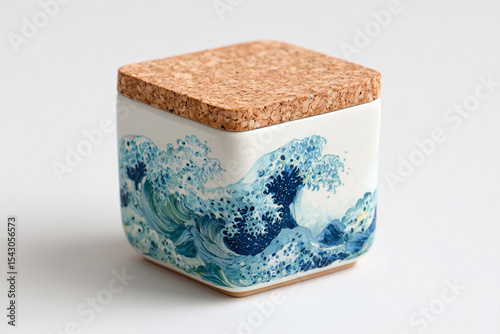 A photorealistic ceramic memory box with matte white glaze