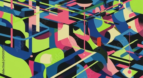 Abstract Geometric Composition with Bold Colors and Overlapping Shapes
