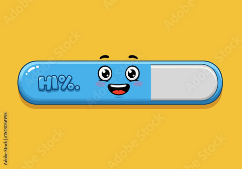 Smiling blue progress bar with HI text on a yellow background