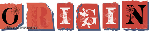 ORIGIN Floral Typography of a Concept Word � Elegant Torn Paper Letter Design