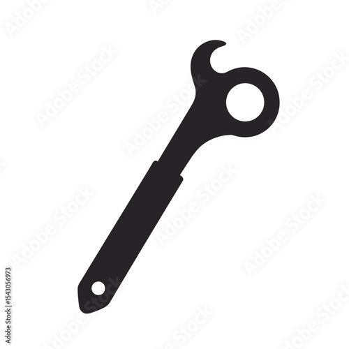 Silhouette of an open-end wrench with a round hole on the end, a symbol of manual labor and construction equipment