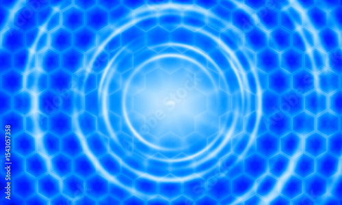 Abstract shiny blue hexagon pattern. artistic circles notion illusion.