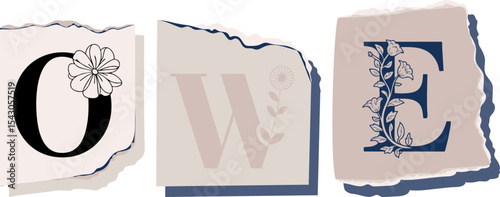 OWE Floral Typography of a Concept Word � Elegant Torn Paper Letter Design