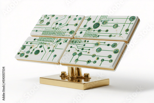 A photorealistic ceramic solar panel model with glossy white glaze