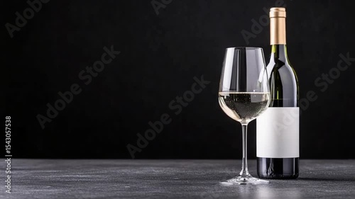 Elegant wine bottle and glass on a dark background, showcasing a sophisticated drink setting
