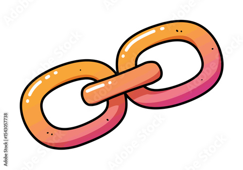 Two interlocked orange to pinkgradient chain links outlined in black with white highlight spots on a white background
