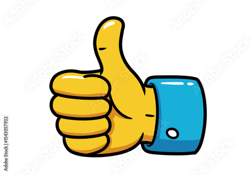 Yellow hand giving a thumbs up with a blue sleeve and black outline