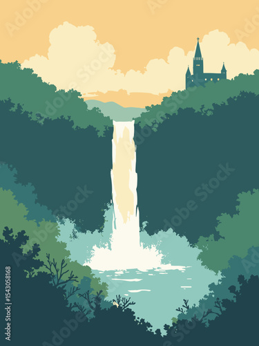 Guyana - Kaieteur Falls, Rupununi Savannah, St George’s Cathedral in waterfall white, savanna gold, cathedral cream, and jungle green