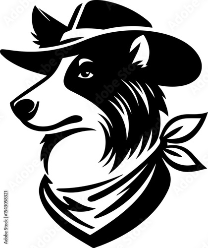 SVG file collie dog in hat black and white vector for printing, cutting