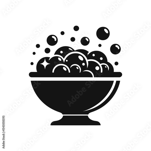 bowl full of soap bubbles a simple silhouette icon for cleaning services or laundry products a black and white vector graphic of suds and foam