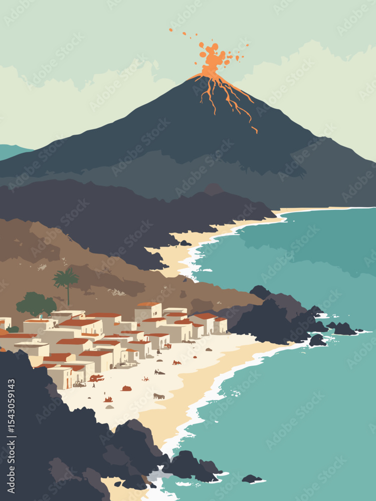 Cape Verde - Fogo Volcano, Salinas de Pedra de Lume, Cidade Velha in volcanic black, salt white, old town brown, and ocean teal