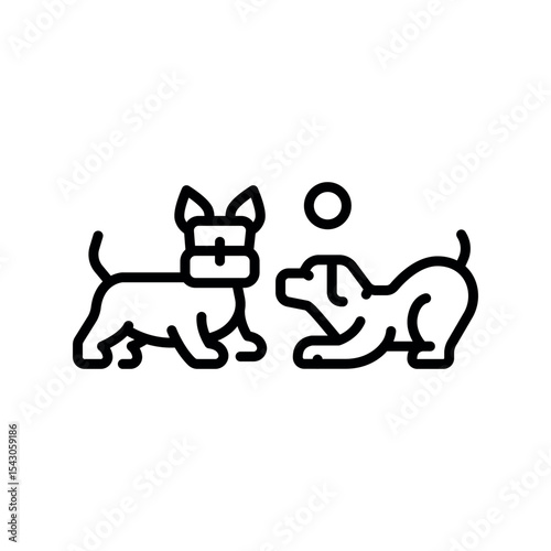dogs play black line icon for digital and print projects.