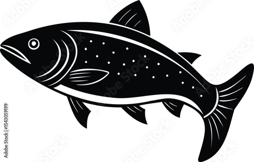 Elegant Black and White Depiction of a Spotted Fish on White Background