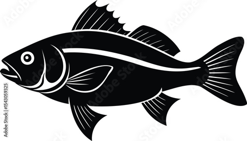 Striking Silhouette of a Fish with Fin Details on a White Background