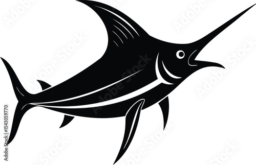 Bold black and white marlin fish vector illustration on white background