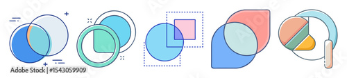 Colorful Geometric Shapes Demonstrating Overlap and Interaction with Dashed Lines