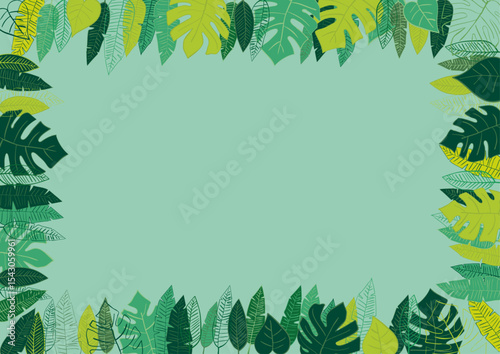 フラットデザインの南国葉っぱ素材フレーム1 Flat Tropical Frame: Leaves