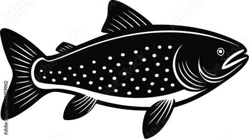 Monochrome vector illustration of a fish with spots in flat style design