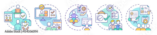 Workflow, Task management and Execution Progress icons, effective teamwork illustrations and symbols