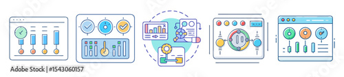 Vector illustration depicting various data dashboard visualization elements for data analysis