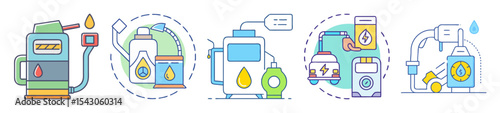 Collection of illustrative icons representing alternative fuel sources and sustainability solutions