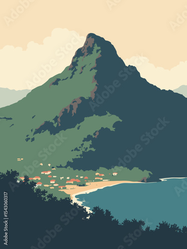 São Tomé & Príncipe - Pico Cão Grande, Obo National Park, Roça Sundy in peak black, park green, estate brown, and sky grey