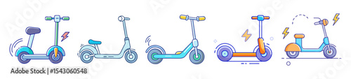 Diverse Cartoon Electric Scooters Collection Showcasing Modern Urban Transportation Options