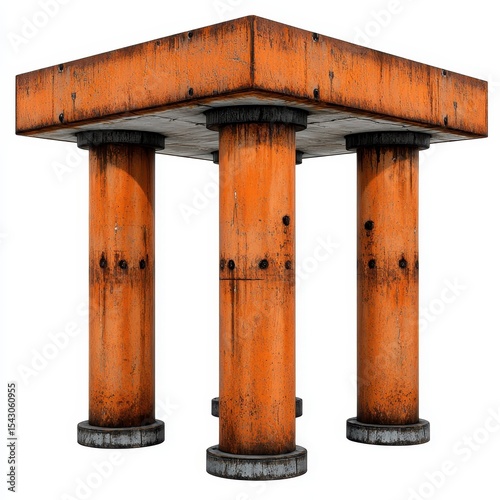 Abstract Orange Weathered Platform with Cylindrical Pillars