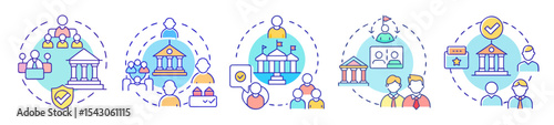 Diverse graphical representation showcasing various aspects of the legal system and government