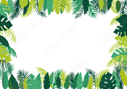 フラットデザインの南国葉っぱ素材フレーム3 Flat Tropical Frame: Leaves