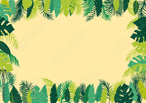フラットデザインの南国葉っぱ素材フレーム4 Flat Tropical Frame: Leaves