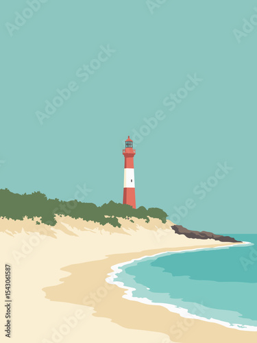 Aruba - Eagle Beach, California Lighthouse, Natural Pool in beach white, lighthouse red, pool teal, and dune beige