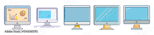 Variety of computer monitor designs, illustration of modern and retro display devices