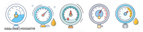 Set of pressure gauges displaying different levels in pastel colors design
