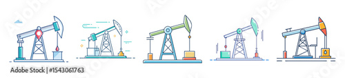 Row of Oil Derricks, Symbolic Illustration of Petroleum Extraction and Fossil Fuels